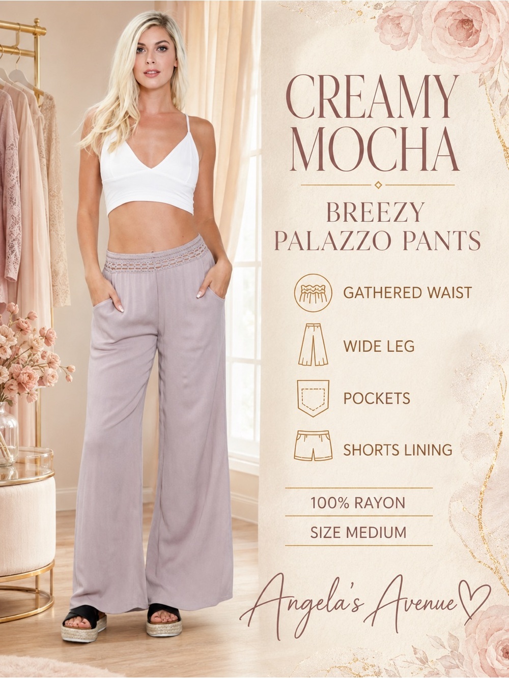 Creamy Mocha Breezy Palazzo Pants NEW